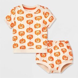 CAT & JACK Pumpkin T-Shirt & Bloomer Set- Size 3M